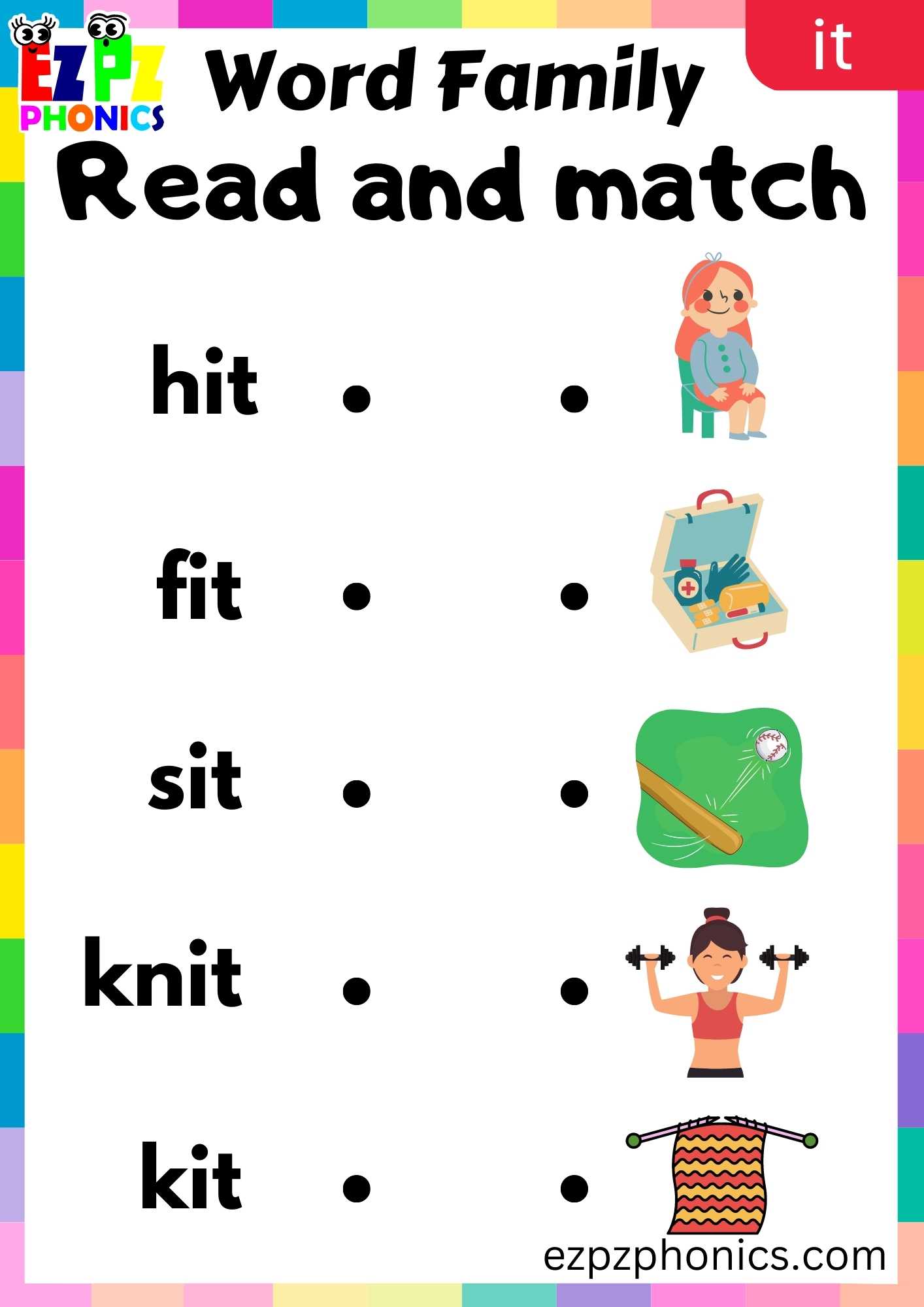 IT Words Read And Match Phonics Word Families Worksheet